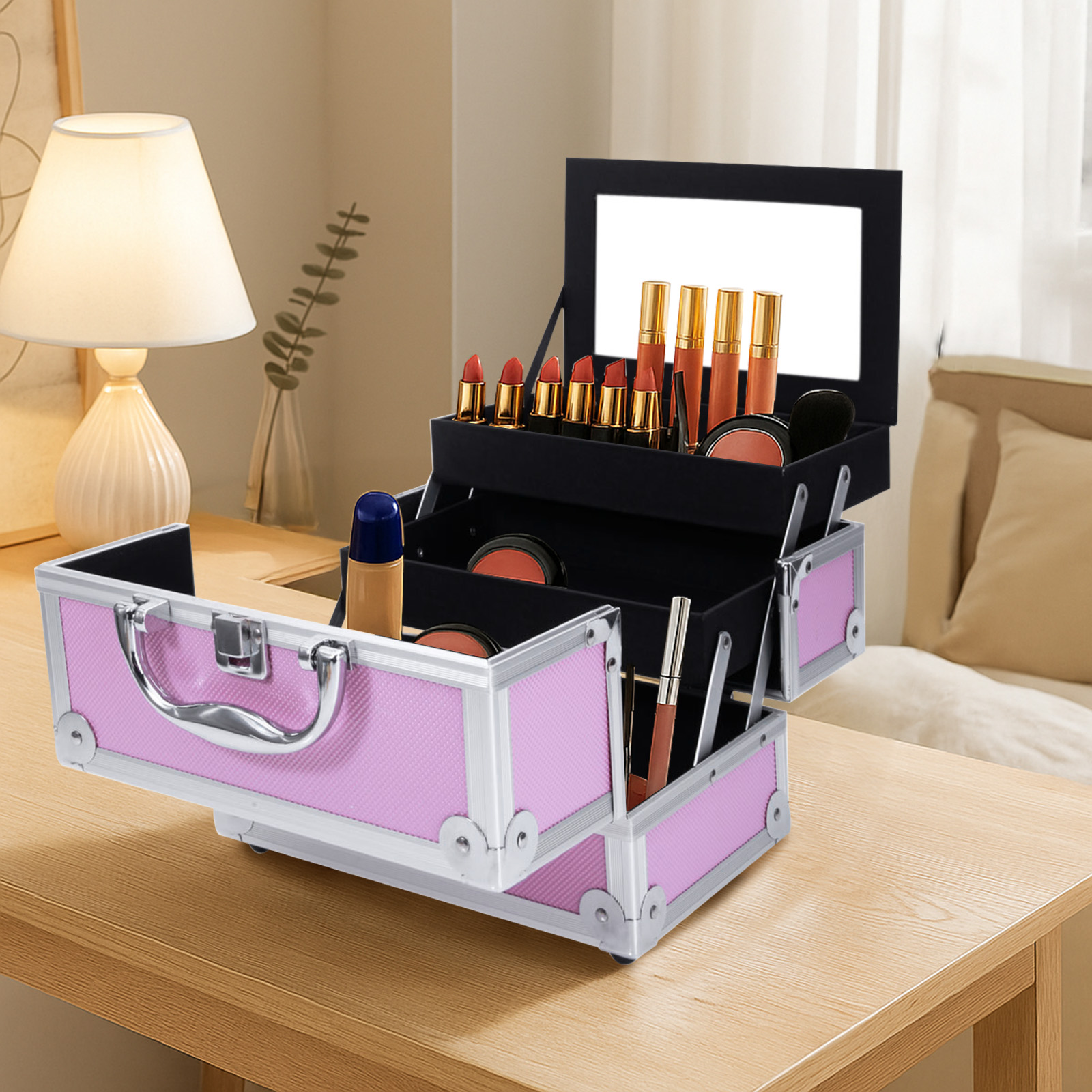 Pink Aluminum Alloy Makeup Cas – Travel Accessories Box recenzja i cena