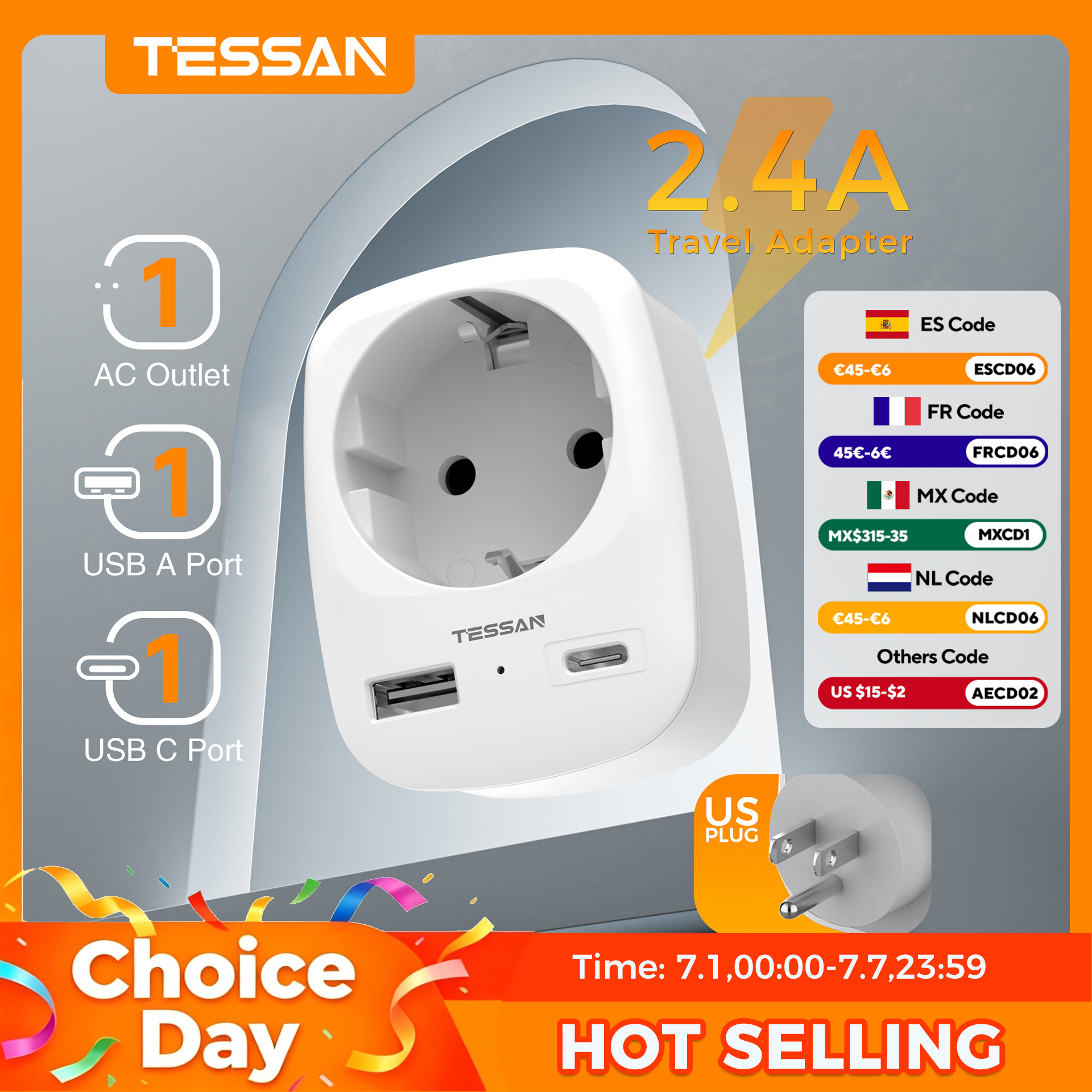 TESSAN Travel Adapter EU To US – Travel Accessories Canada recenzja i cena